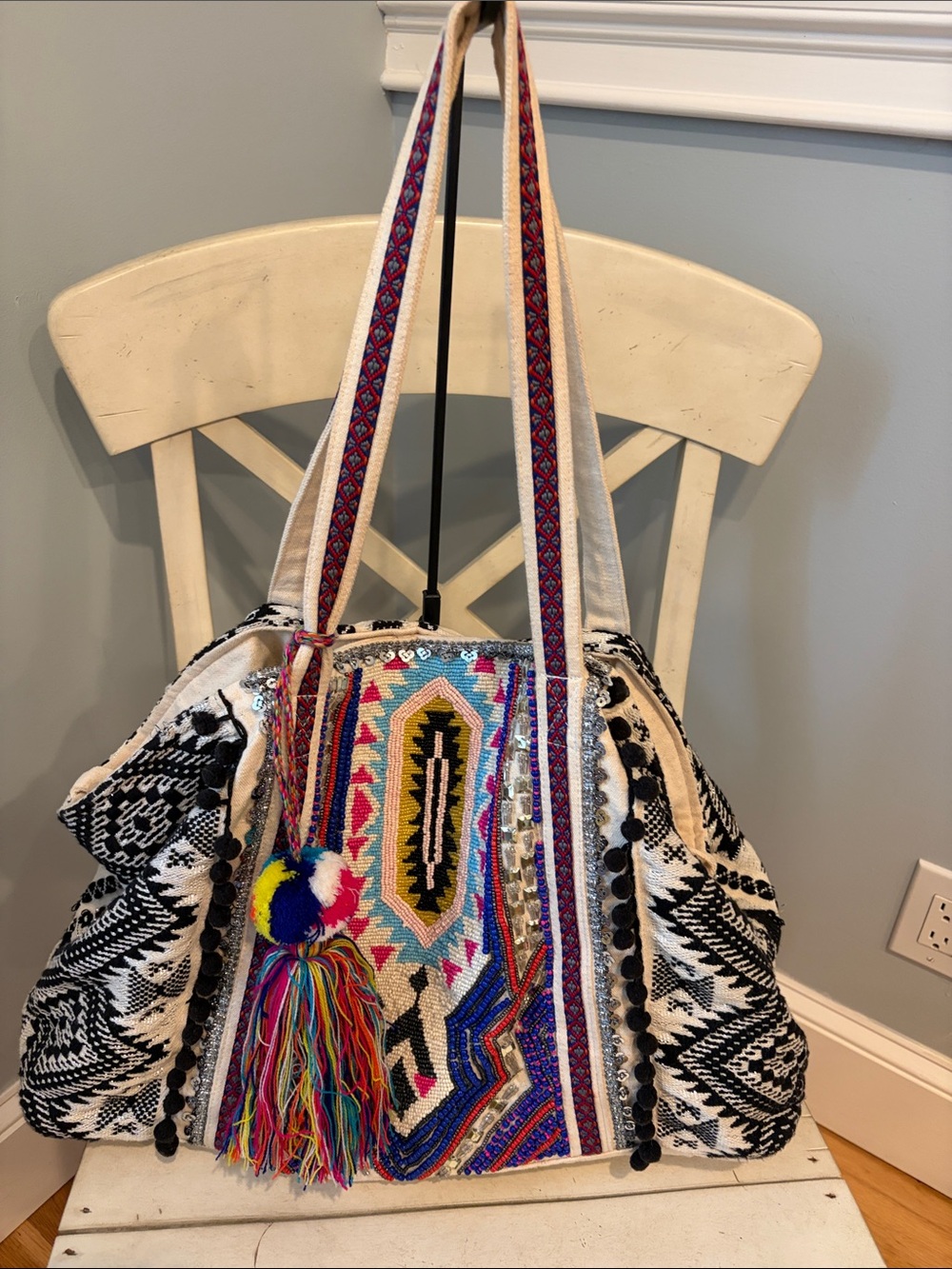 American & Beyond Boho Embroidered Multicolor Tote Bag